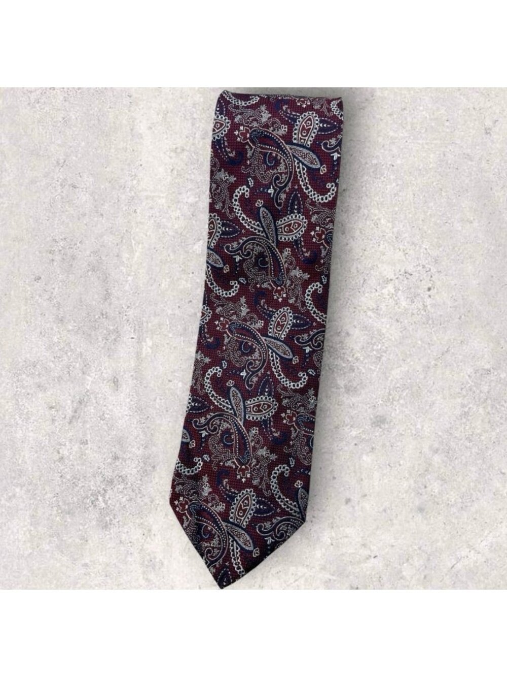 BROOKS BROTHERS Silk Tie USA Burgundy Silver Navy Paisley W:3.2" EUC
